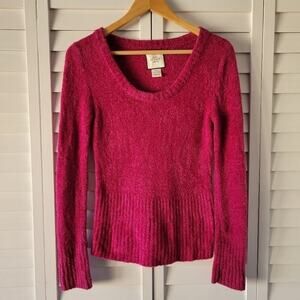 At Last Pink Chenille Sweater Women's M Barbiecore Y2K Feninine Cozy Transition